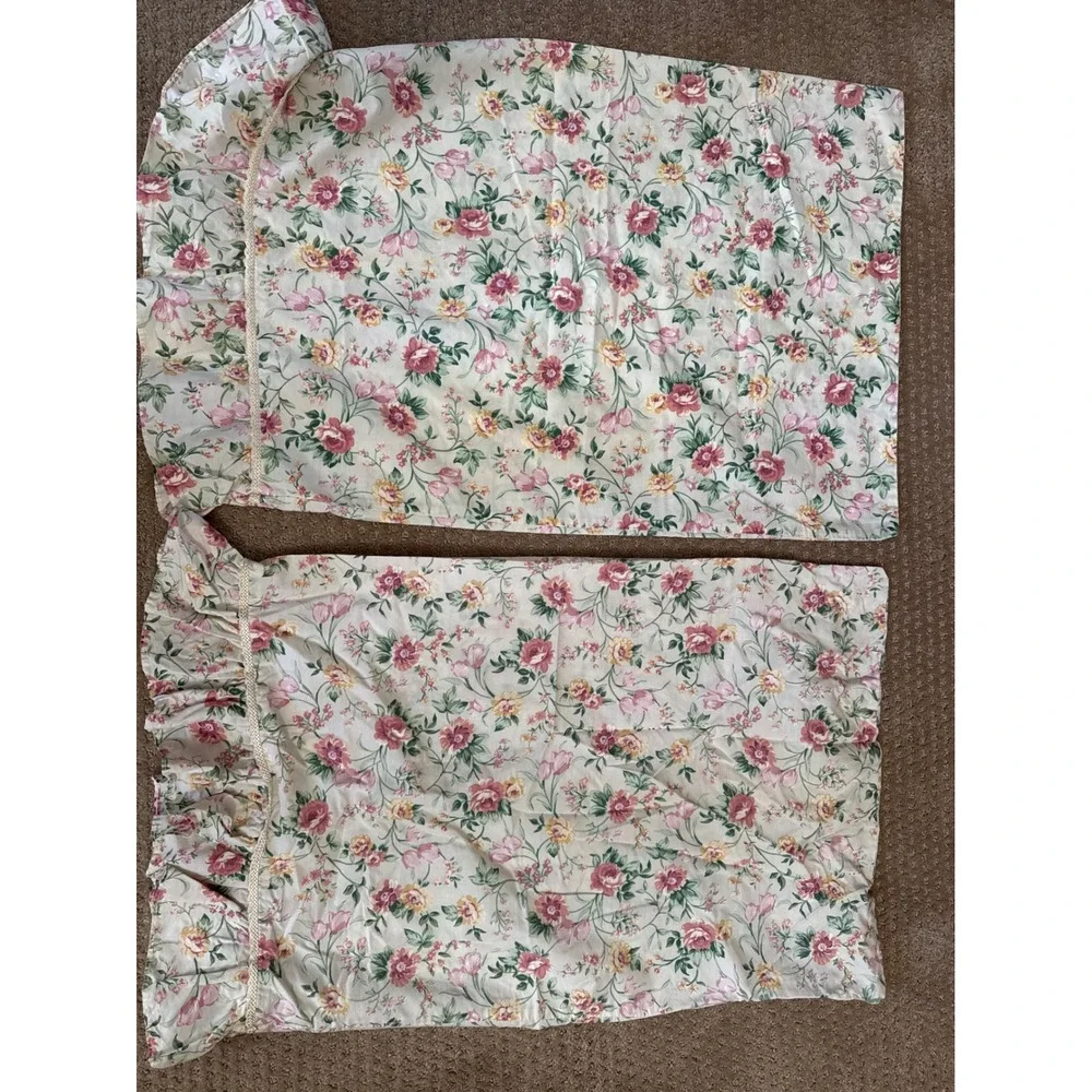 Vintage Croscill Home Fashions Full Sheet Set Floral Ruffle Pink Cream 4pc